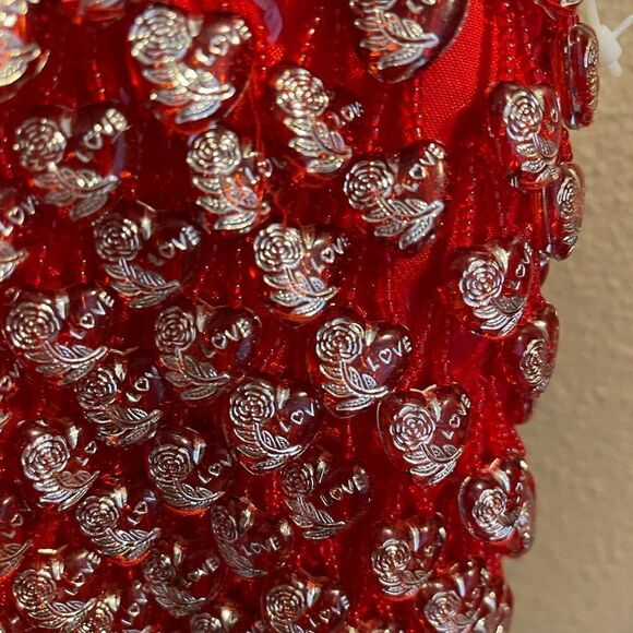La viola Vintage Red Satin LOVE Beads with Hearts Long Chain Crossbody Purse - Picture 10 of 16